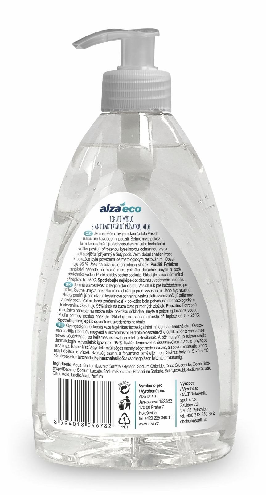 AlzaEco Aloe antibakteriális folyékony szappan 500 ml