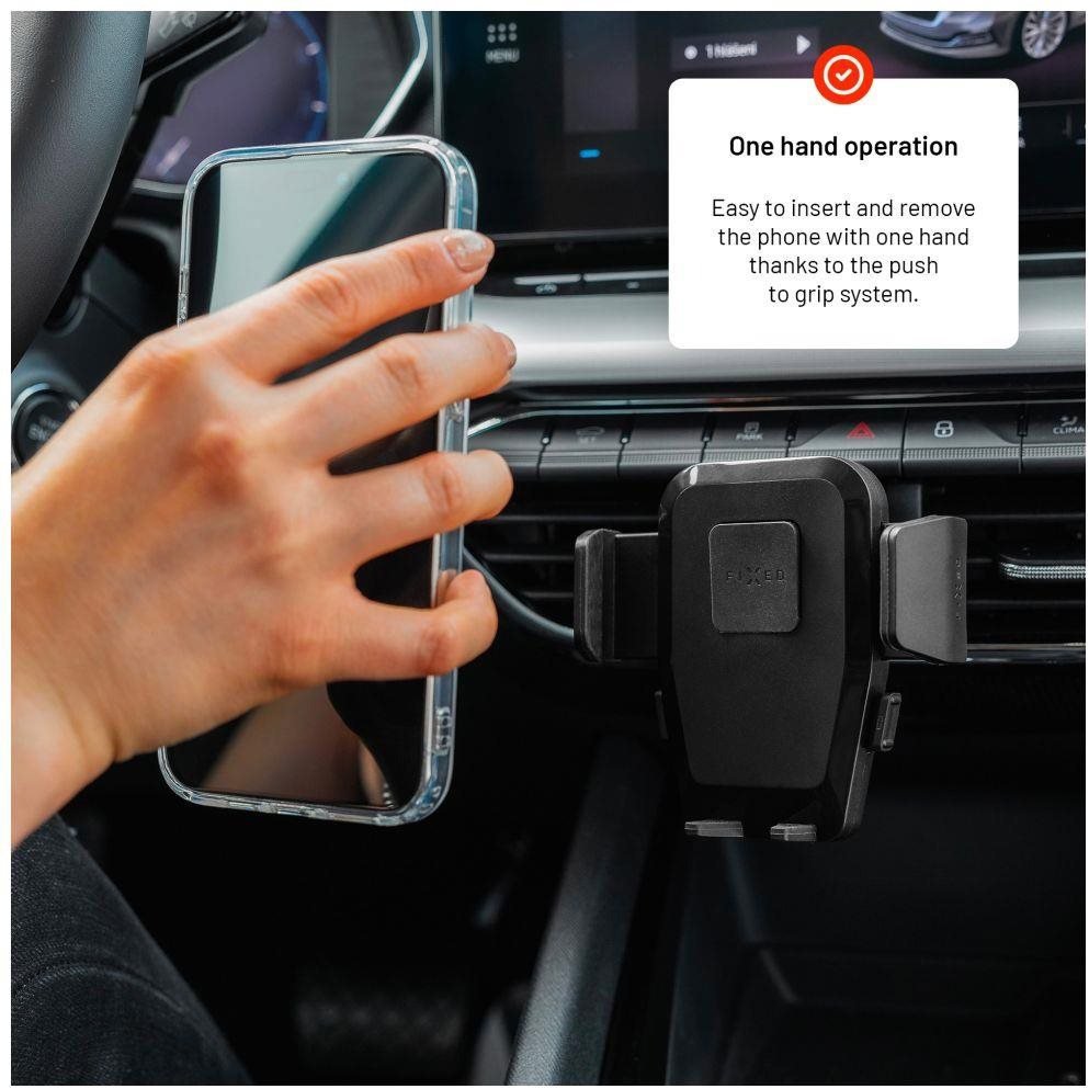 FIXED Iconiq Vent mobiltelefontartó szellőzőrácsra, fogantyúval, fekete