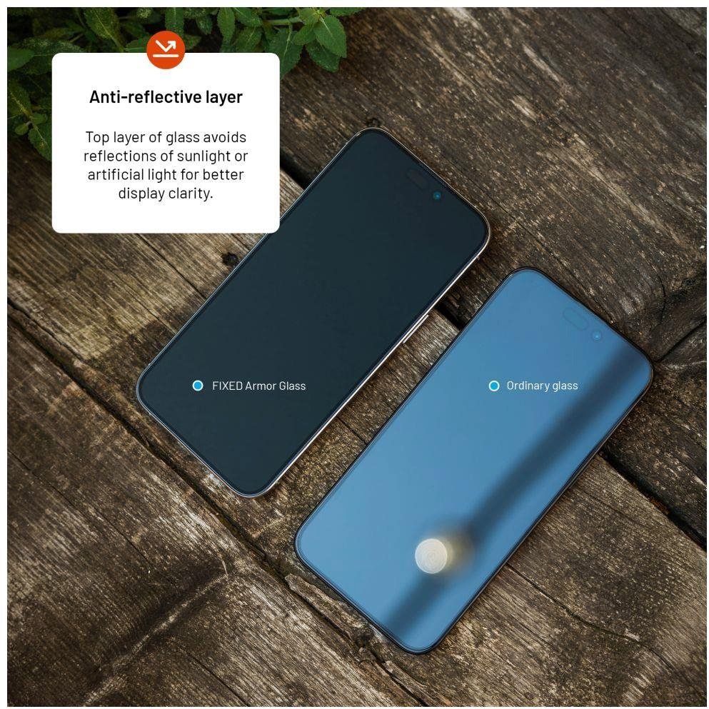 Védőüveg FIXED Armor porvédő applikátorral az Apple iPhone 12ProMax/13Max/14Plus készülékhez fekete