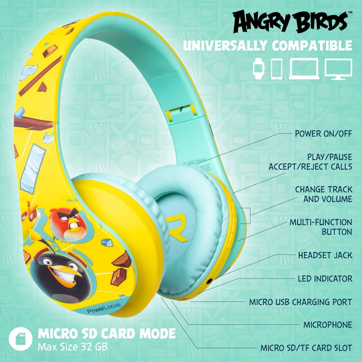 PowerLocus P2 Kids Angry Birds Yellow vezeték nélküli fejhallgató