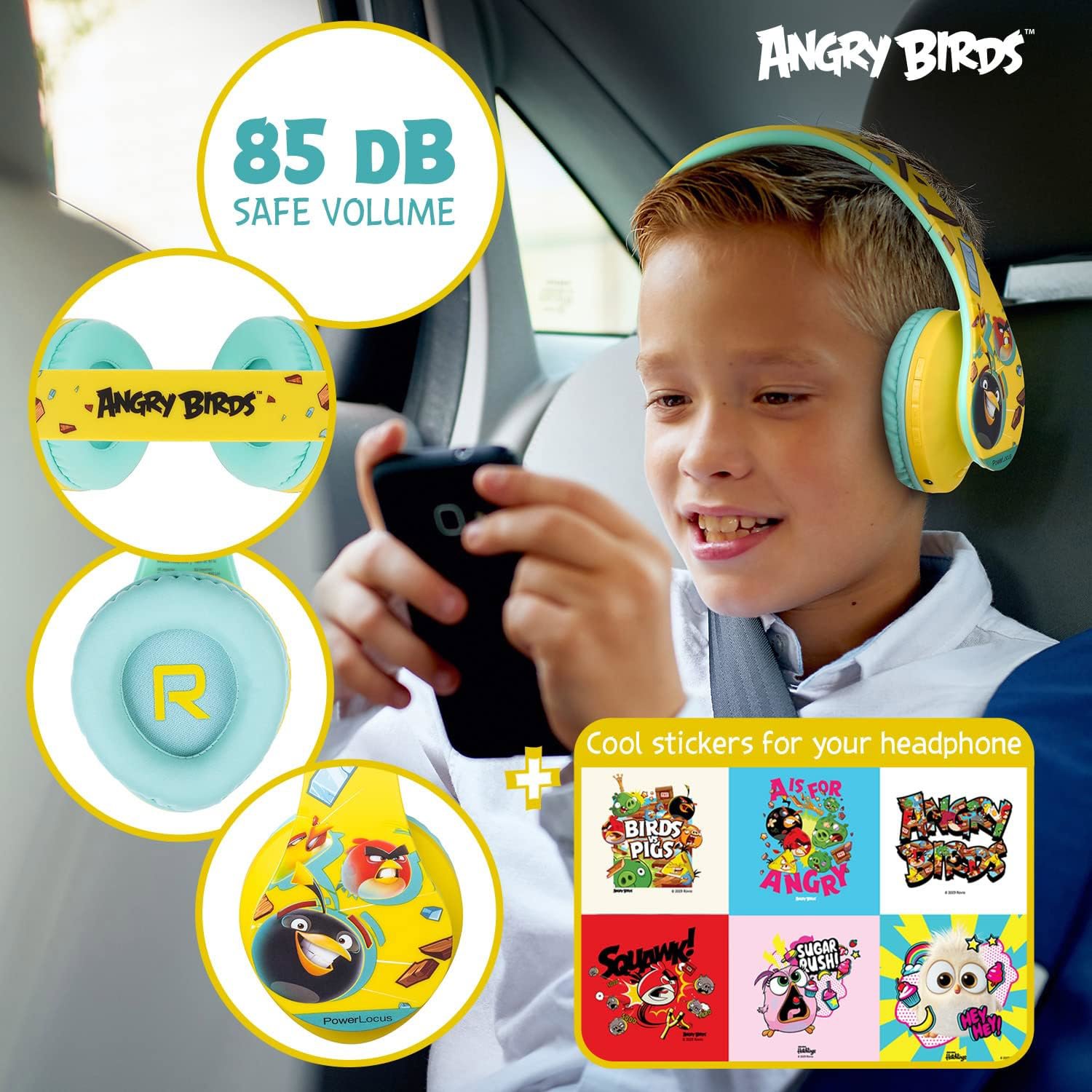 PowerLocus P2 Kids Angry Birds Yellow vezeték nélküli fejhallgató