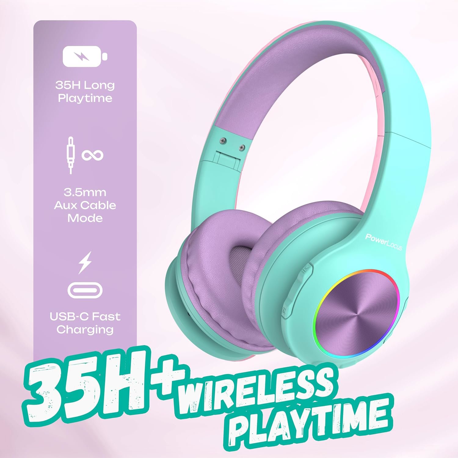 PowerLocus PLED Teal/Purple vezeték nélküli fejhallgató
