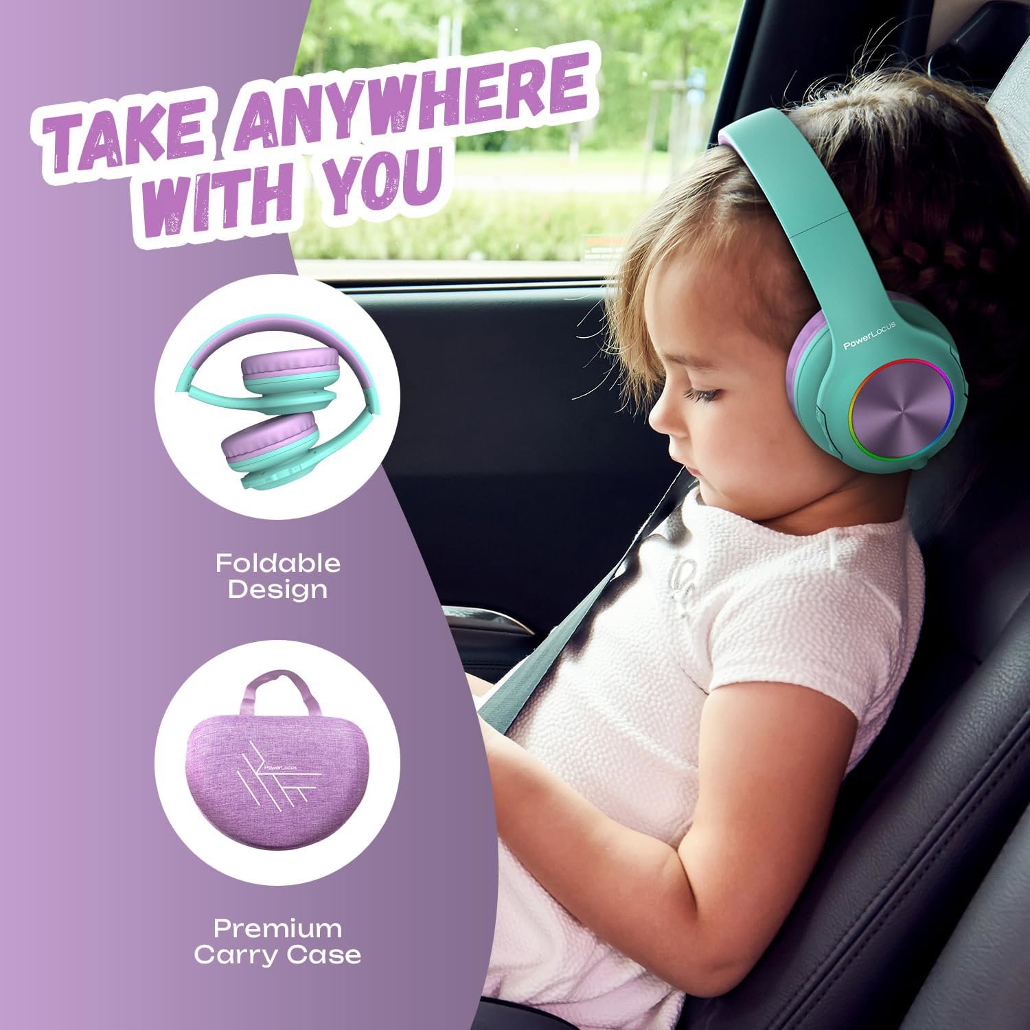 PowerLocus PLED Teal/Purple vezeték nélküli fejhallgató
