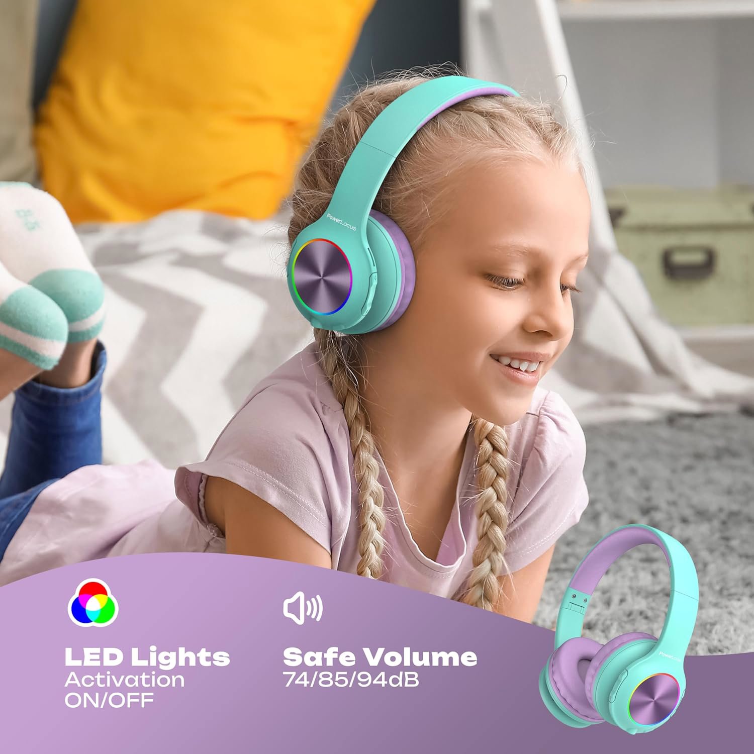 PowerLocus PLED Teal/Purple vezeték nélküli fejhallgató