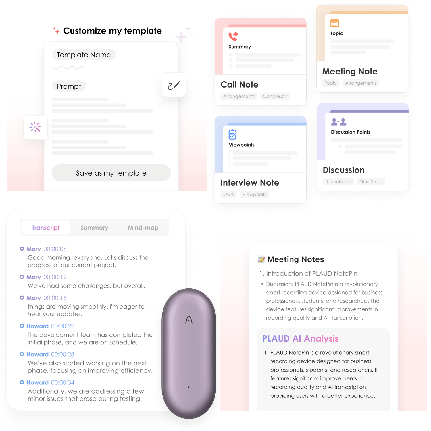 PLAUD Note Pin Purple AI diktafon