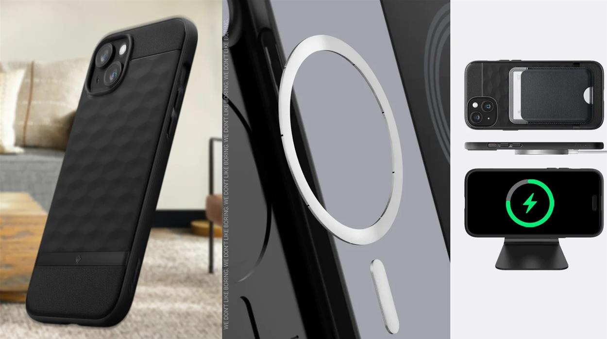 Spigen Caseology Parallax MagSafe matt fekete iPhone 15 mobiltelefon tok
