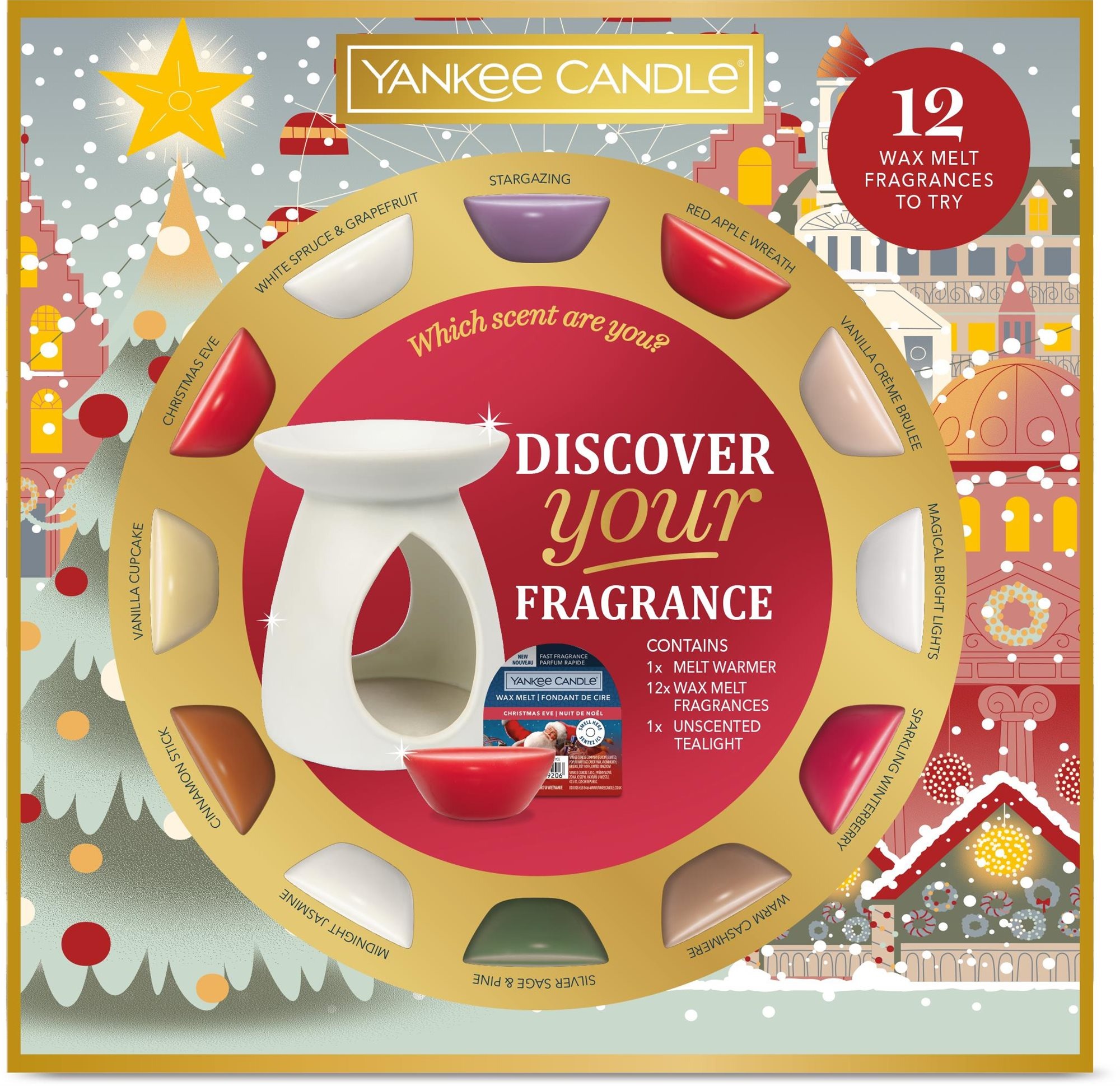 YANKEE CANDLE karácsonyi szett 2024 aromalámpa és illatos viasz 12× 22 g