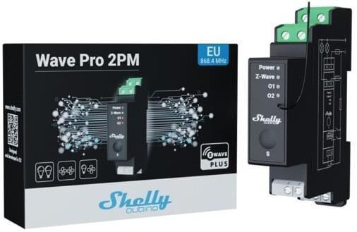 Shelly Wave 2PM fogyasztásmérő, kapcsolómodul 2x 16A DIN sínen, fogyasztásmérés, Z-Wave