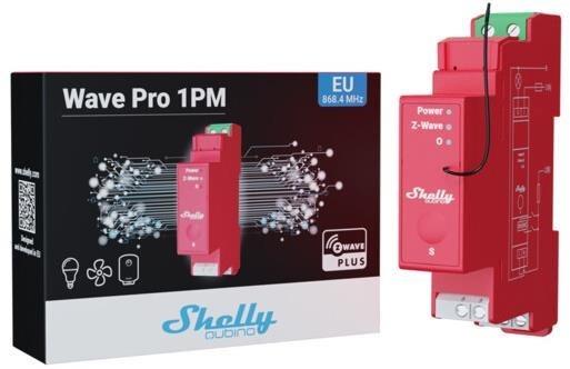 Shelly Wave 1PM fogyasztásmérő, DIN sínes kapcsoló modul, fogyasztásmérés, Z-Wave