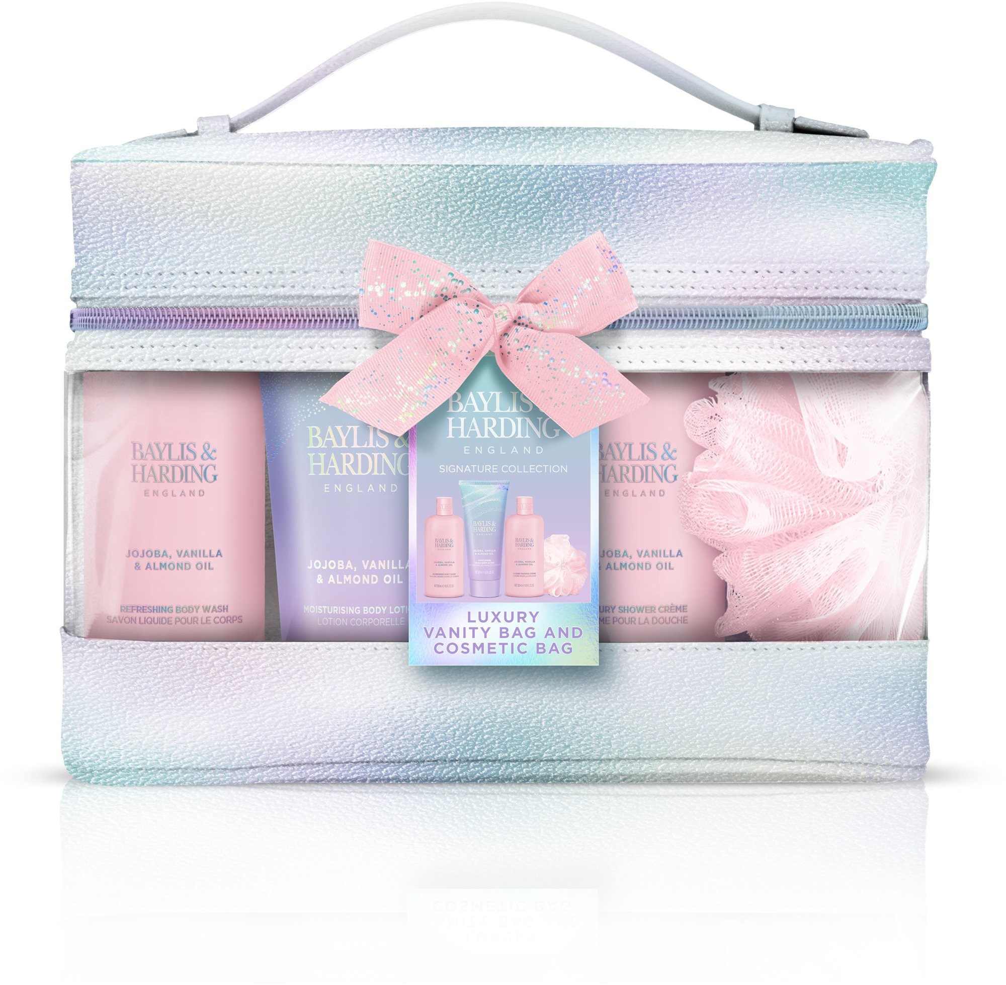 Baylis & Harding Testápoló ajándékcsomag kozmetikai táskában Jojoba, Vanília és Mandulaolaj 5 db