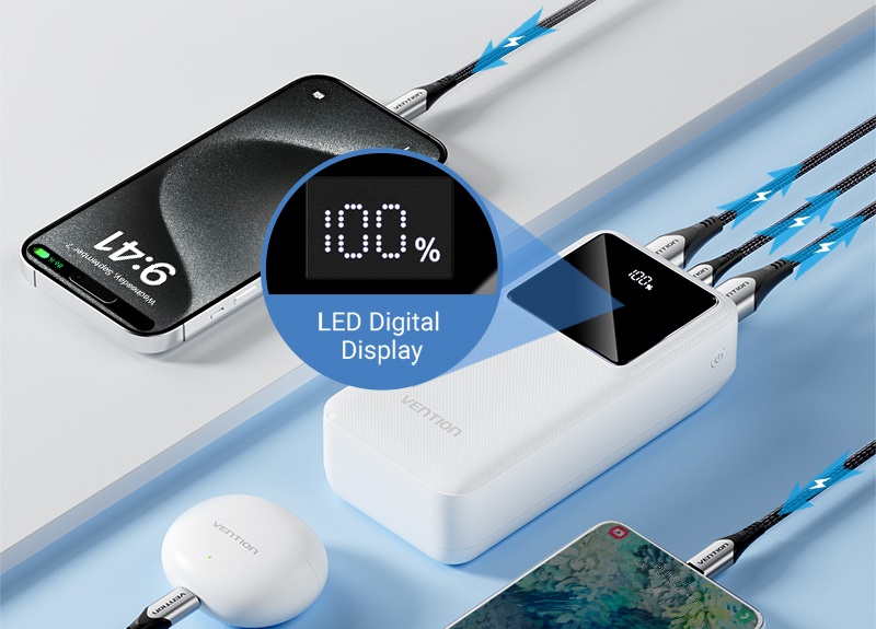 Vention 30000mAh Power Bank 22.5W Black LED Display Type powerbank