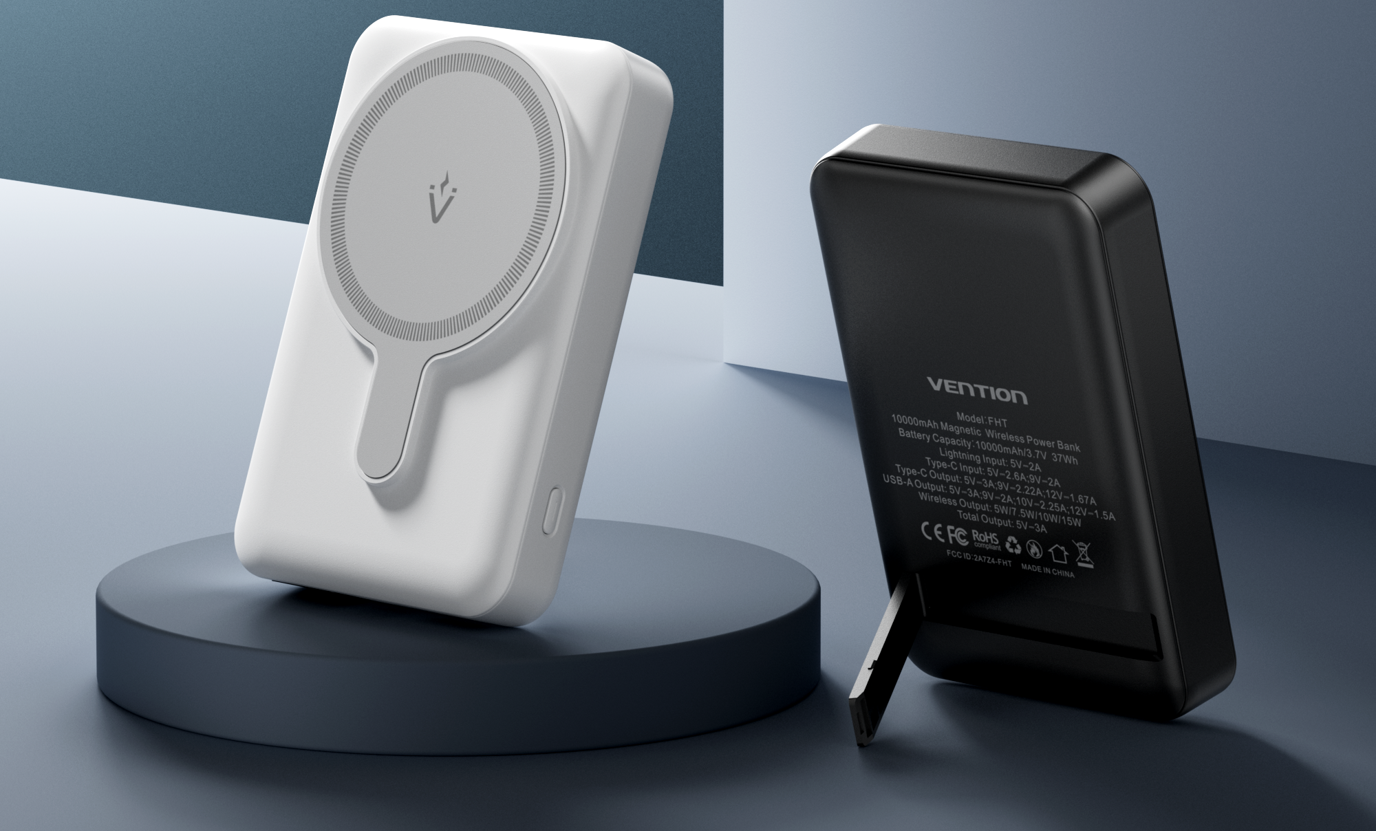 Vention 10000mAh Magnetic Wireless Power Bank 22.5W White LED Display Type powerbank