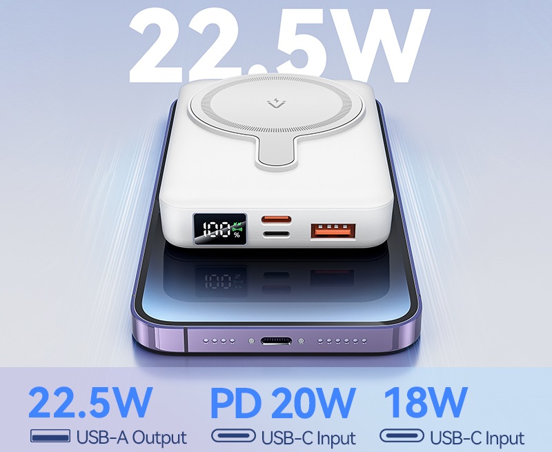 Vention 10000mAh Magnetic Wireless Power Bank 22.5W White LED Display Type powerbank