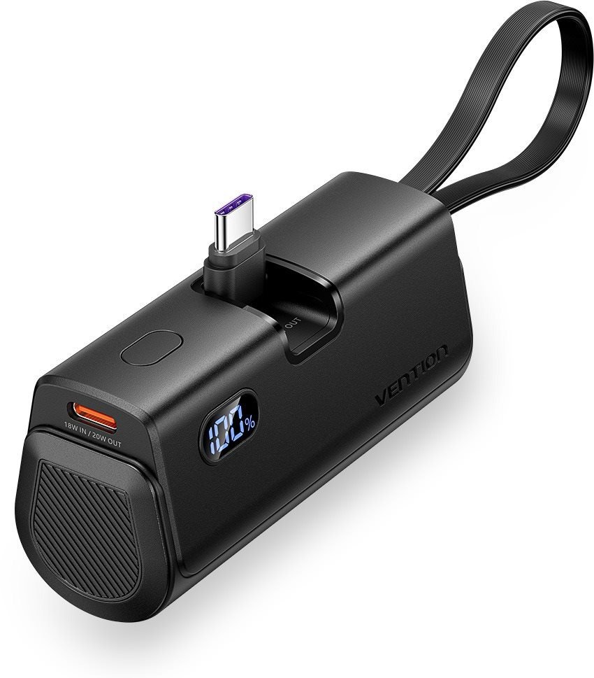 Vention LED Display 4800mAh Power Bank (USB-C + Lightning + USB-C) 22.5W Black Foldable USB-C Type powerbank