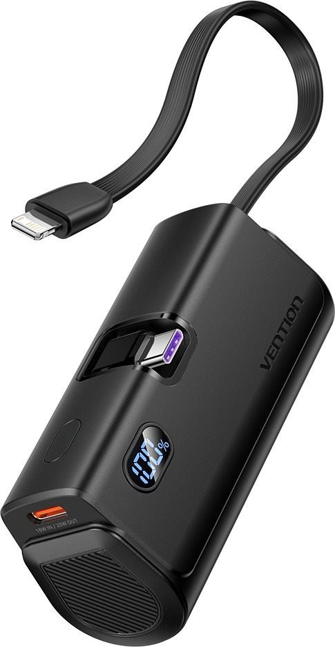 Vention LED Display 4800mAh Power Bank (USB-C + Lightning + USB-C) 22.5W Black Foldable USB-C Type powerbank