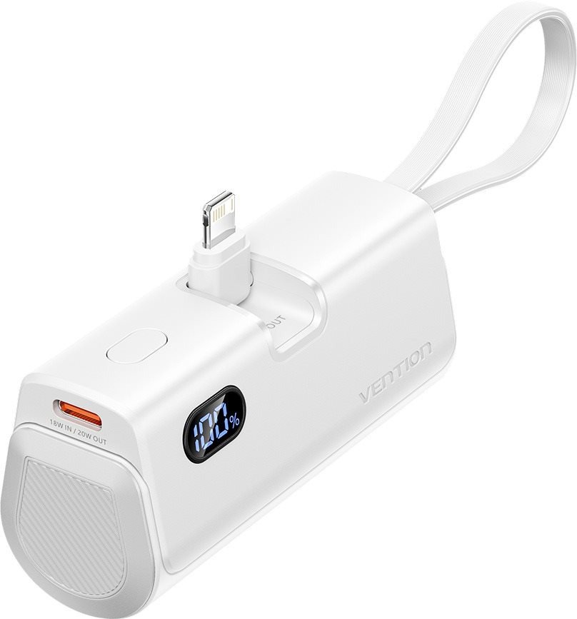 Vention LED Display 4800mAh Power Bank (USB-C + Lightning + USB-C) 22.5W White Foldable Lightning Type powerbank