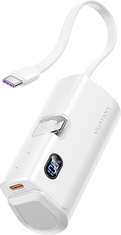 Vention LED Display 4800mAh Power Bank (USB-C + Lightning + USB-C) 22.5W White Foldable Lightning Type powerbank