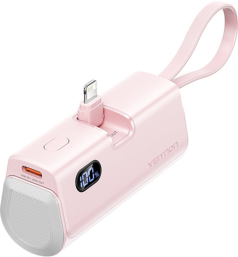 Vention LED Display 4800mAh Power Bank (USB-C + Lightning + USB-C) 22.5W Pink Foldable Lightning Type powerbank