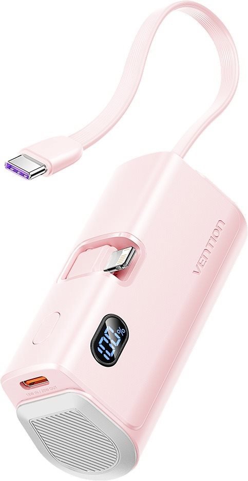 Vention LED Display 4800mAh Power Bank (USB-C + Lightning + USB-C) 22.5W Pink Foldable Lightning Type powerbank