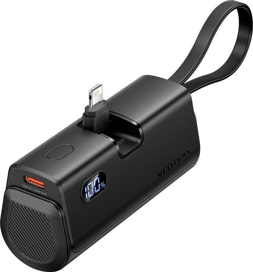 Vention LED Display 4800mAh Power Bank (USB-C + Lightning + USB-C) 22.5W Black Foldable Lightning Type powerbank