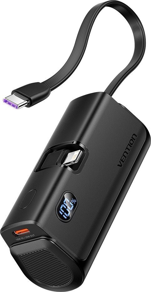 Vention LED Display 4800mAh Power Bank (USB-C + Lightning + USB-C) 22.5W Black Foldable Lightning Type powerbank