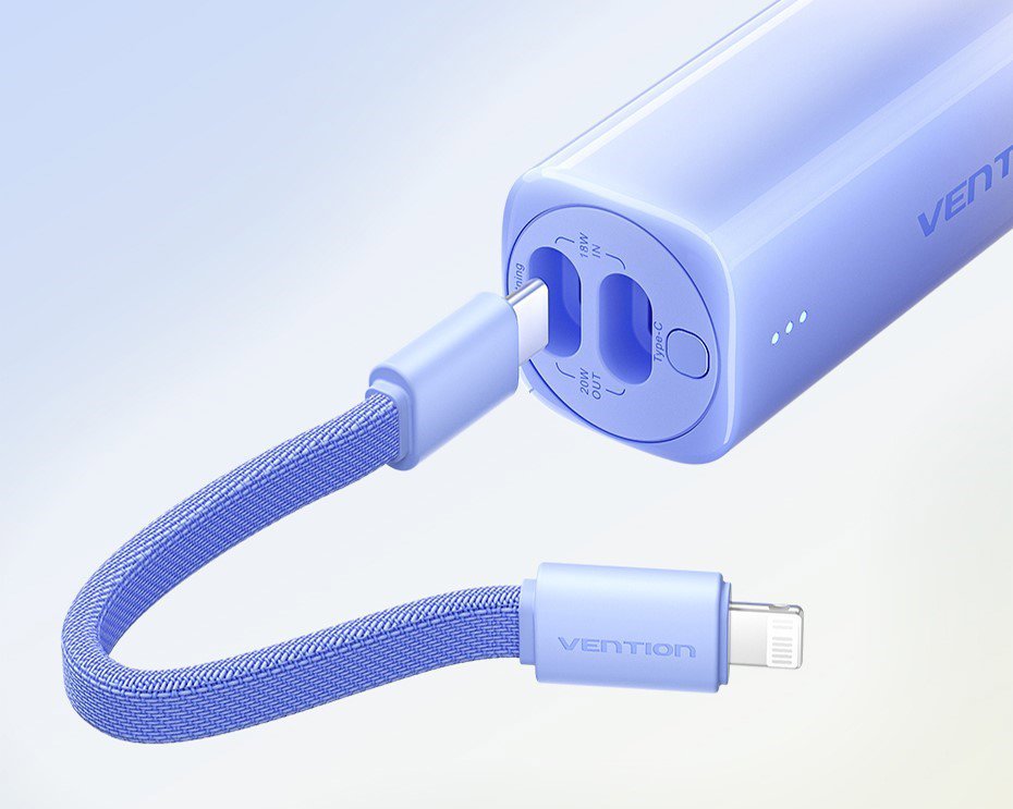 Vention 5000mAh Power Bank (USB-C + Lightning) 20W Blue Light Indicator Display Type powerbank