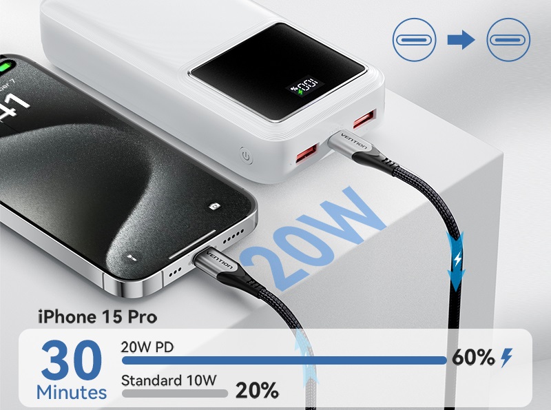 Vention 30000mAh Power Bank 22.5W Black LED Display Type powerbank