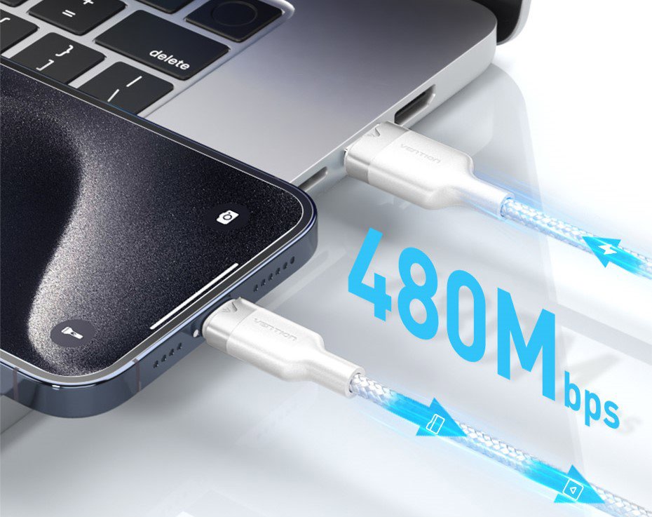 Vention USB 2.0 A Male to C Male 6A Cable 2M White Aluminum Alloy Type adatkábel