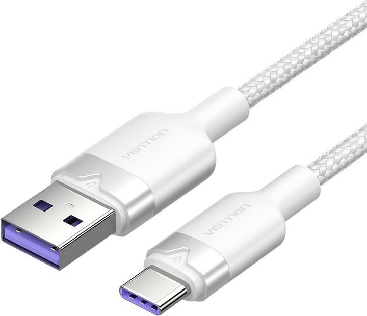 Adatkábel Vention USB 2.0 A Male to C Male 6A kábel 1M Fehér alumínium ötvözet típus