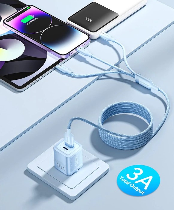 Vention USB 2.0 A Male to 3in1 USB-C, Lightning, Micro-B Male 3A, 1.5 m, Alu. Alloy Type, pink adatkábel