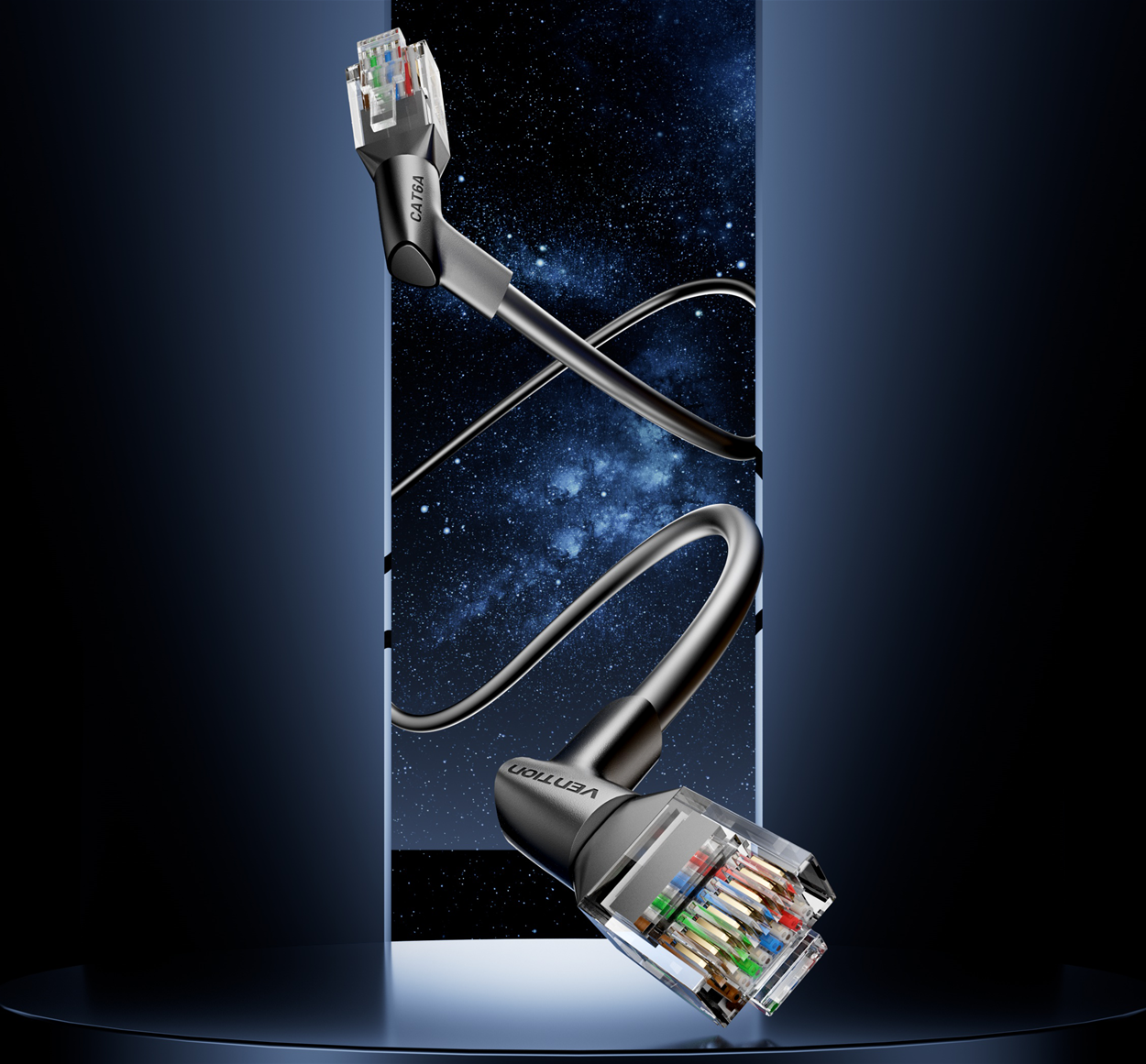 Vention Cat6A UTP Rotate Right Angle Ethernet Patch Cable 0,5M Black Slim Type hálózati kábel
