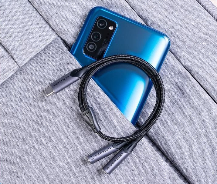 Vention USB-C Male to TRS Audio & Mic Jack 0.3M Gray Aluminum Alloy Type átalakító