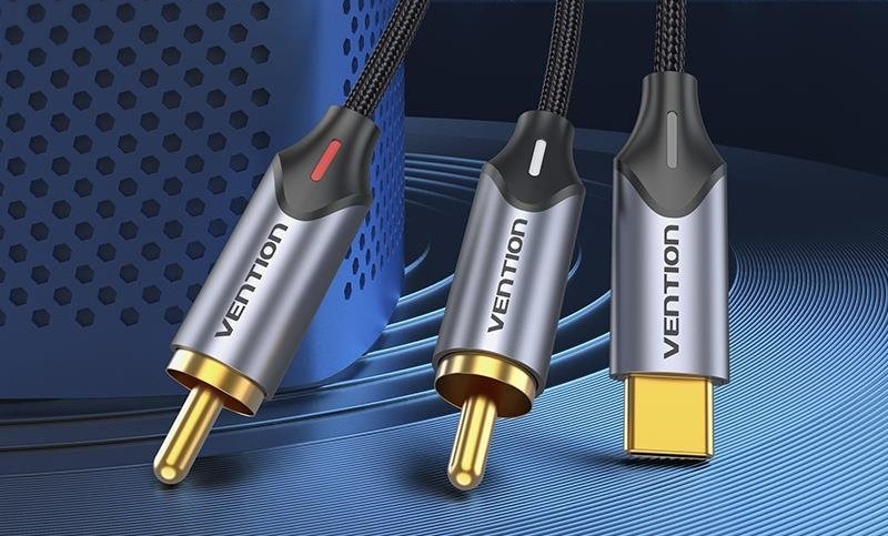 Vention USB-C Male to 2-Male RCA Cable 0.5M Gray Aluminum Alloy Type audiokábel