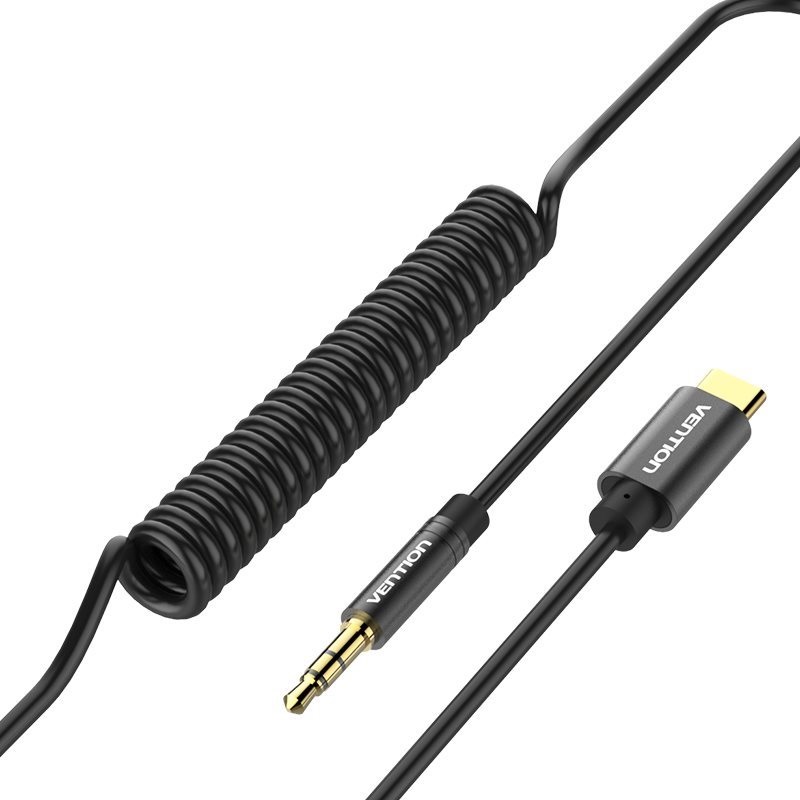 Vention Type-C (USB-C) to 3.5mm Male Spring Audio Cable 1.5m Black Metal Type audiokábel