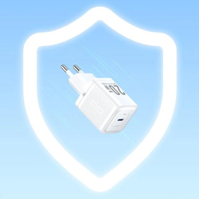 Vention 1-Port USB-C GaN Charger (20W) EU-Plug Black hálózati töltő