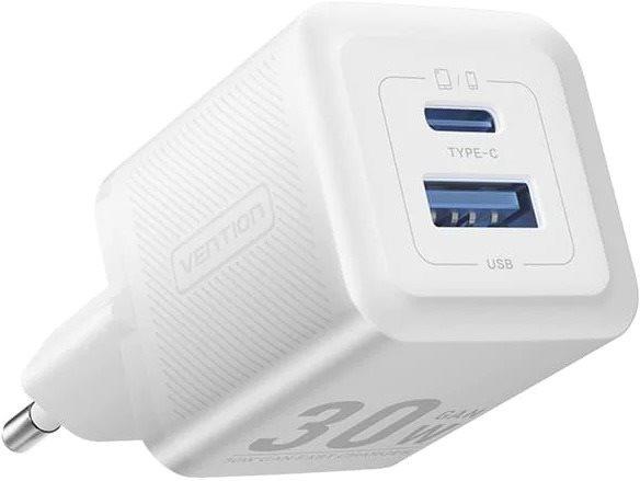 Vention 2-Port USB (C + A) GaN Charger (30W/30W) EU-Plug White hálózati töltő