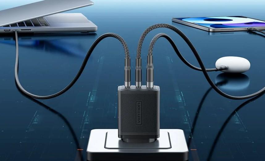 Vention 3-Port USB (C + C + A) GaN Charger (65W/65W/30W) EU-Plug White hálózati töltő