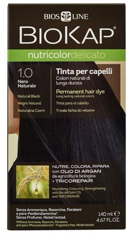 BIOKAP Nutricolor Delicato 1.00 Natural Black Gentle Dye 140 ml természetes hajfesték
