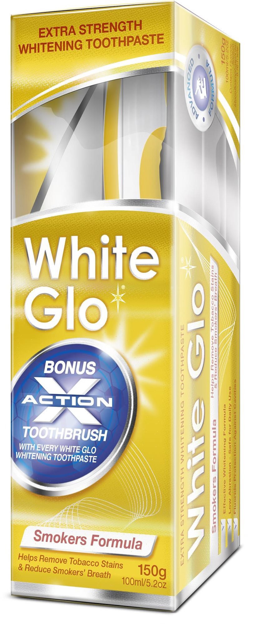 WHITE GLO Smokers fogápolási szett dohányosoknak 150 g + fogkefe és fogköztisztító