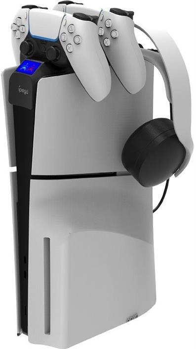 iPega P5S016 kettős töltődokkoló fejhallgató tartóval és vezérlővel PS5 Slim White-hoz