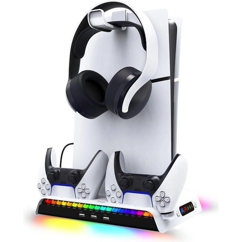 iPega P5S020W PS5 Slim többfunkciós RGB töltőállomás hűtéssel, fehér