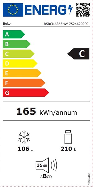 BEKO B5RCNA366HW hűtőszekrény Energiacímke