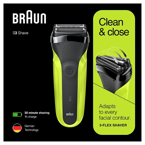 Braun Series 3 300 borotva, fekete / zöld