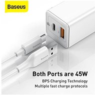 Baseus GaN Quick Travel Charger 45W + Type-C (USB-C) Cable 60W 1m fehér - Hálózati adapter