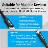 Vention USB-C to Micro USB-B 3.0 2A Cable 1 m Black - Adatkábel