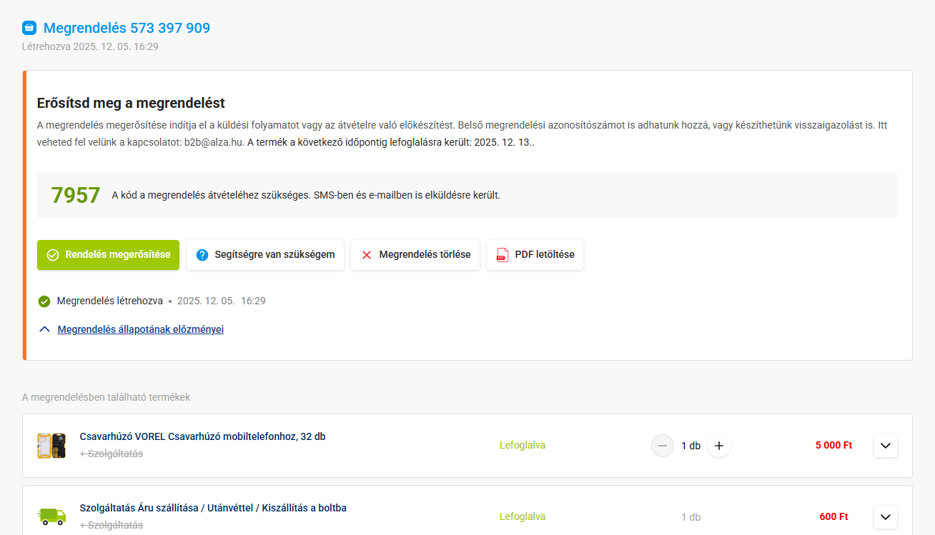 írásos megrendelés visszaigazolása