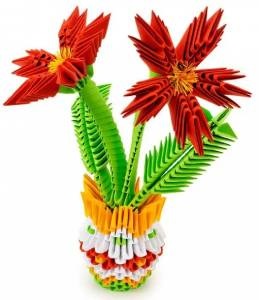 3D origami váza virágokkal