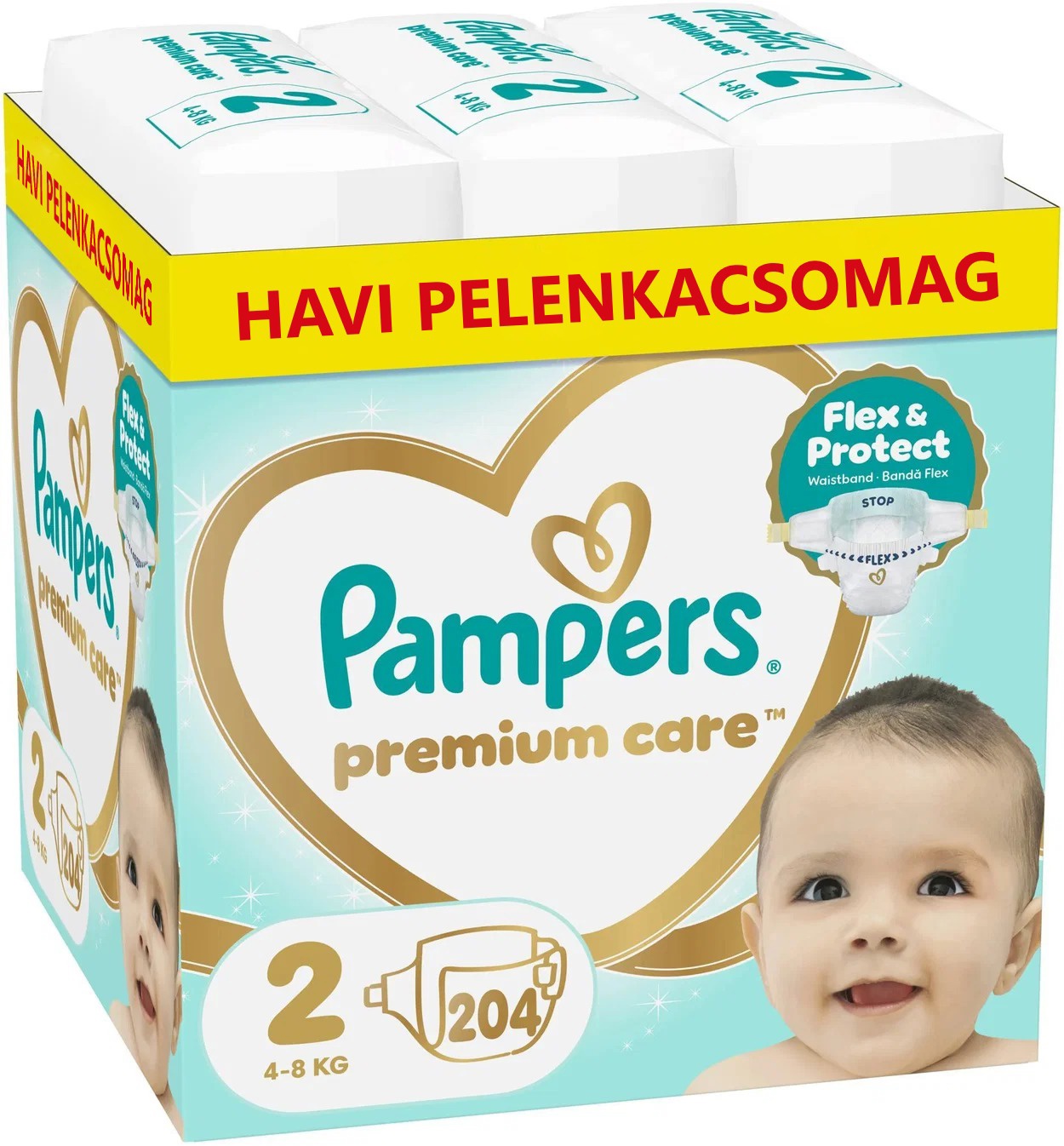 PAMPERS Premium Care, 2 bugyipelenka (204 db)
