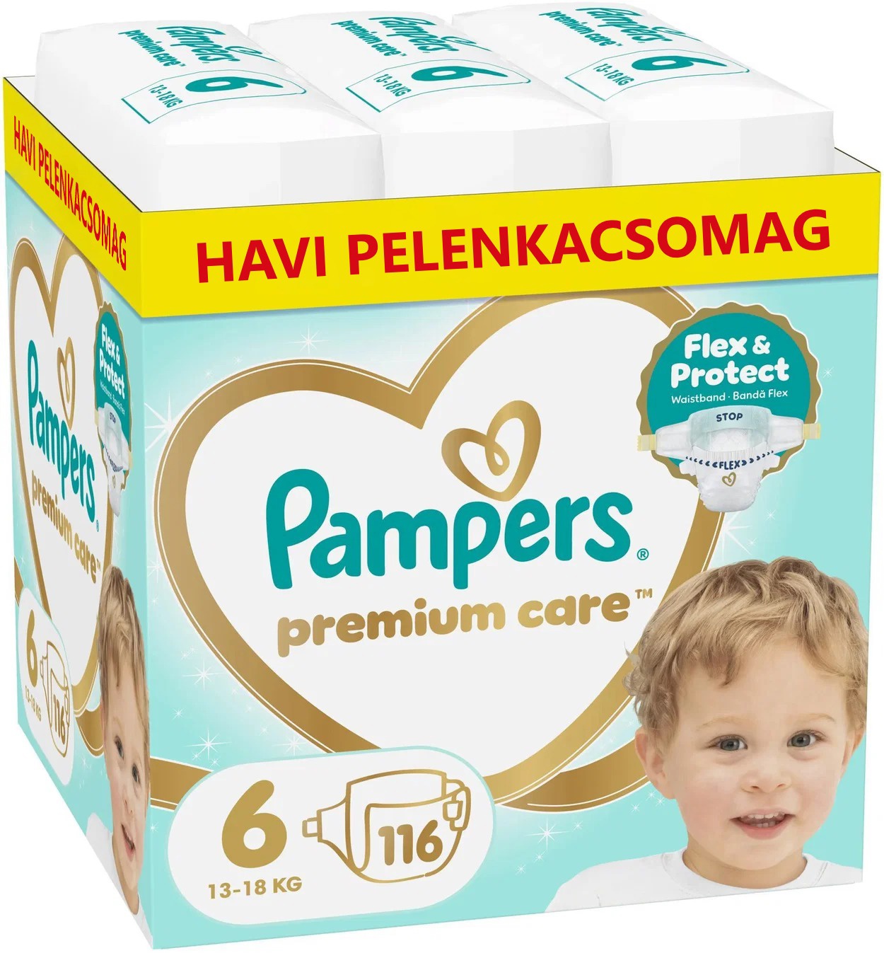 PAMPERS Premium Care, 6 bugyipelenka (116 db)