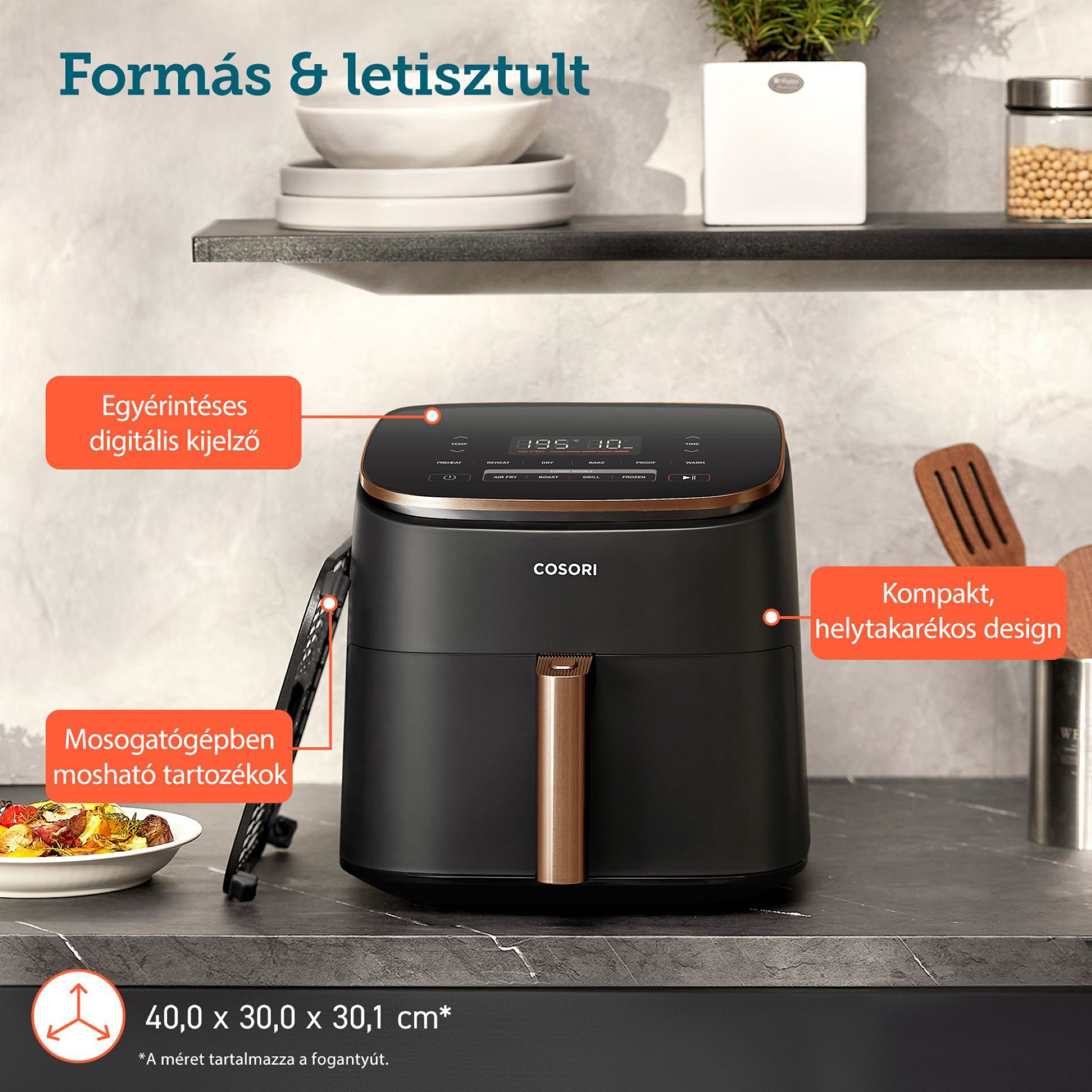 Cosori TurboBlaze Pro 6,2L airfryer + 5× nyárs és grillrács